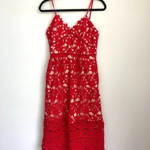 Red Lace Midi Dress